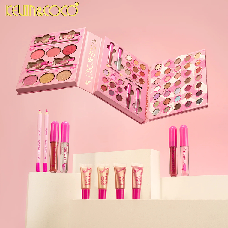 Set de 13 piezas de sombras de ojos y labios (sombra de ojos + rubor + iluminador + brillo de labios + aceite de labios + delineador de labios)  2
