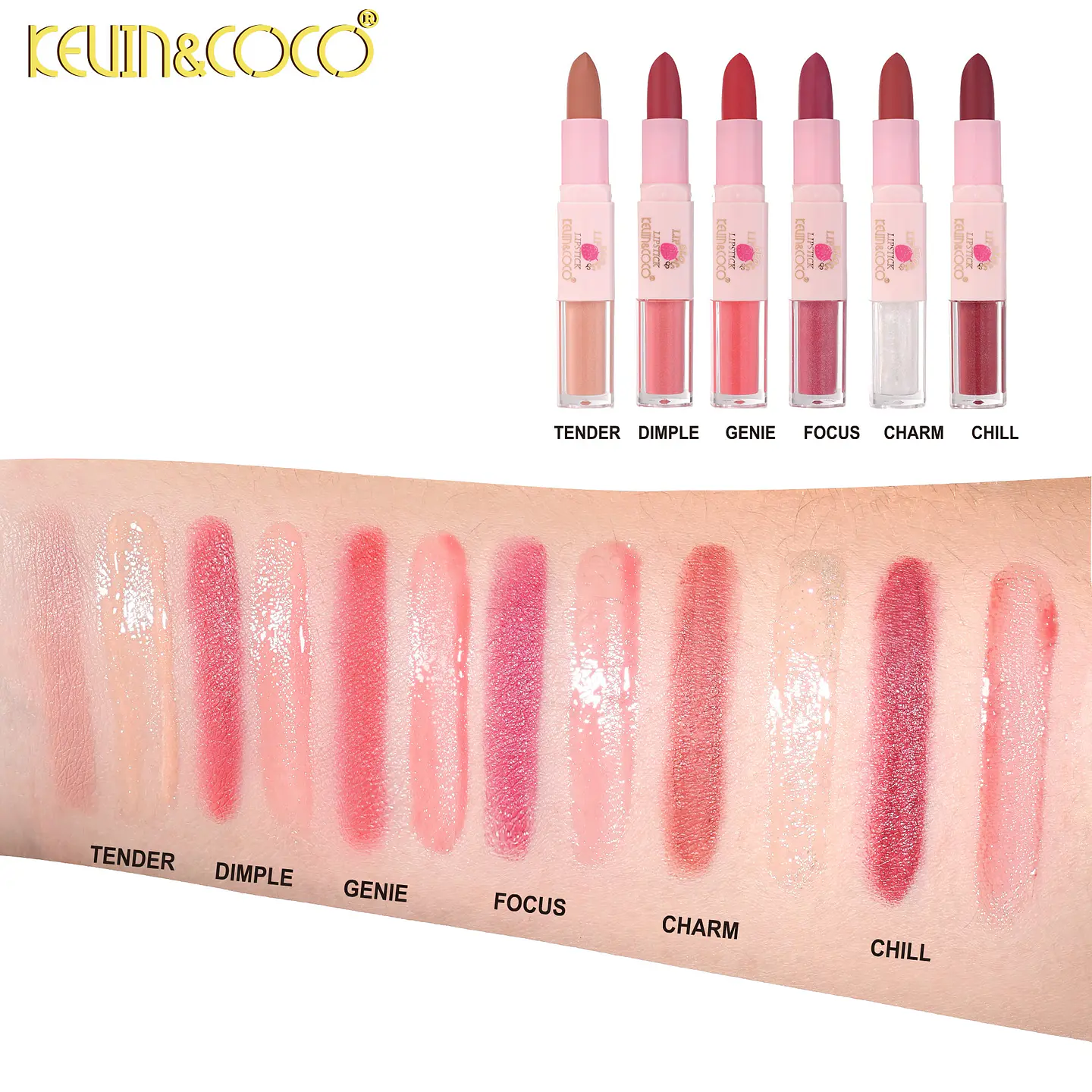 Labial Doble Cabezal Kevin & Coco - Lápiz Labial Mate y Brillo Hidratante 2 en 1 Larga Duración 4