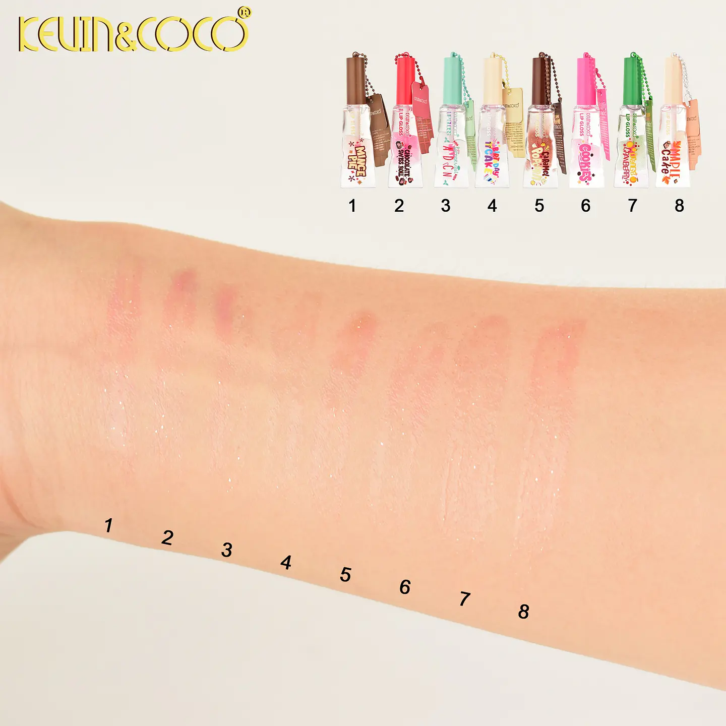 Brillo Labial Bicolor con Llavero Kevin & Coco - Acabado Jugoso y Dulce Aroma 6