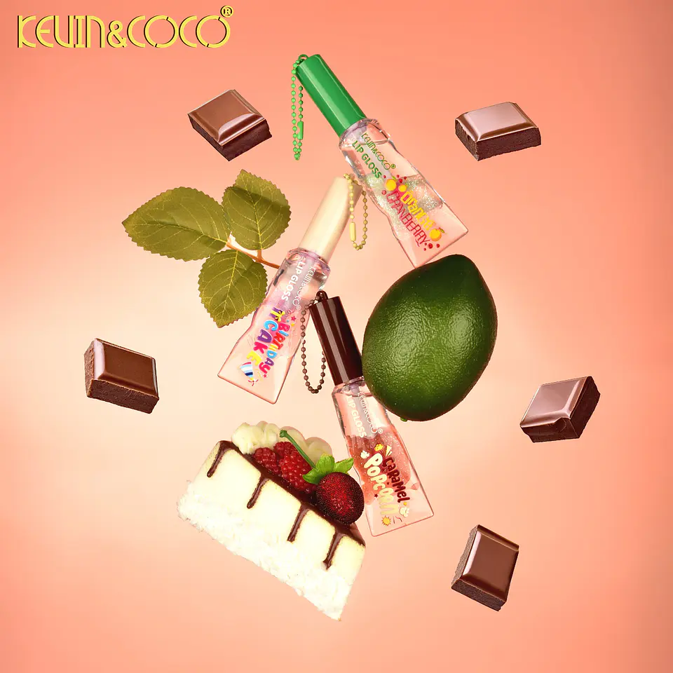 Brillo Labial Bicolor con Llavero Kevin & Coco - Acabado Jugoso y Dulce Aroma 3