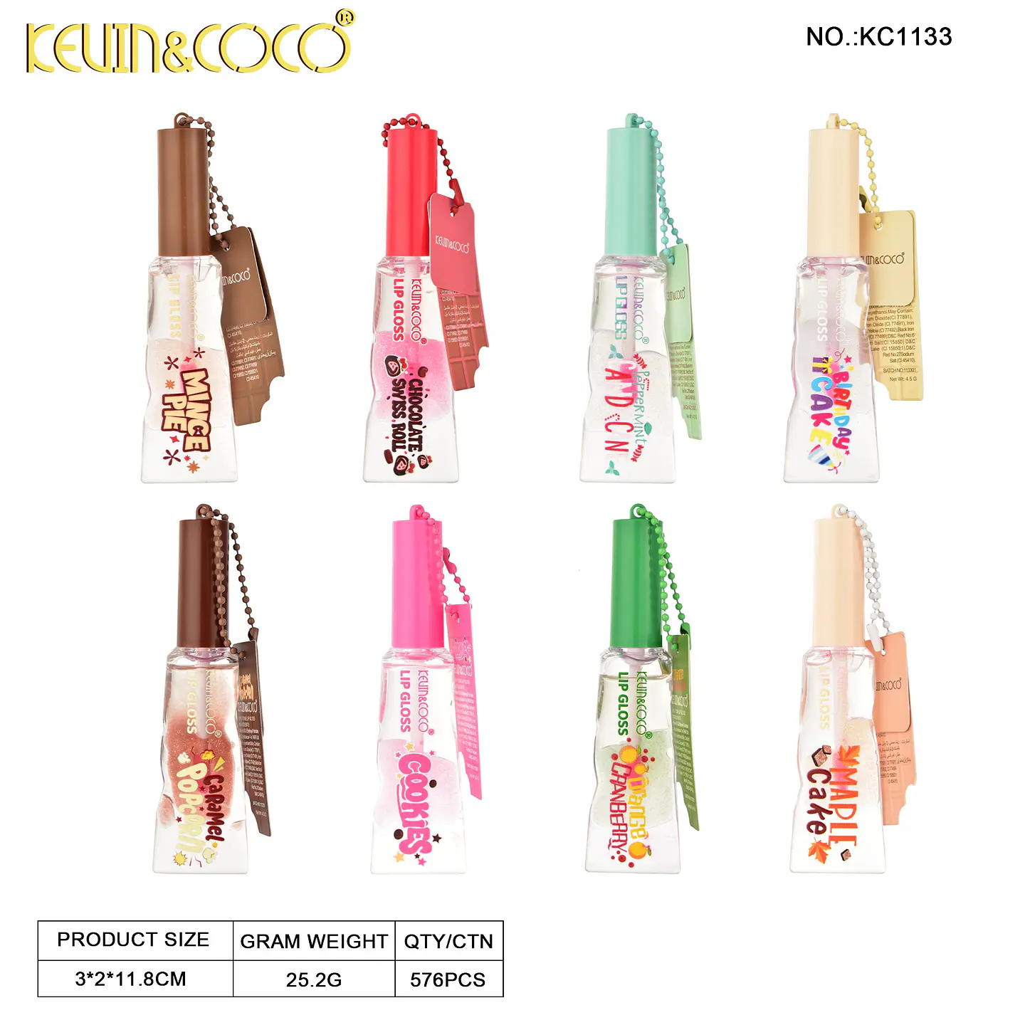 Brillo Labial Bicolor con Llavero Kevin & Coco - Acabado Jugoso y Dulce Aroma 5