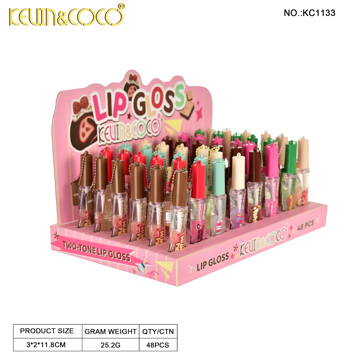 Brillo Labial Bicolor con Llavero Kevin & Coco - Acabado Jugoso y Dulce Aroma 7
