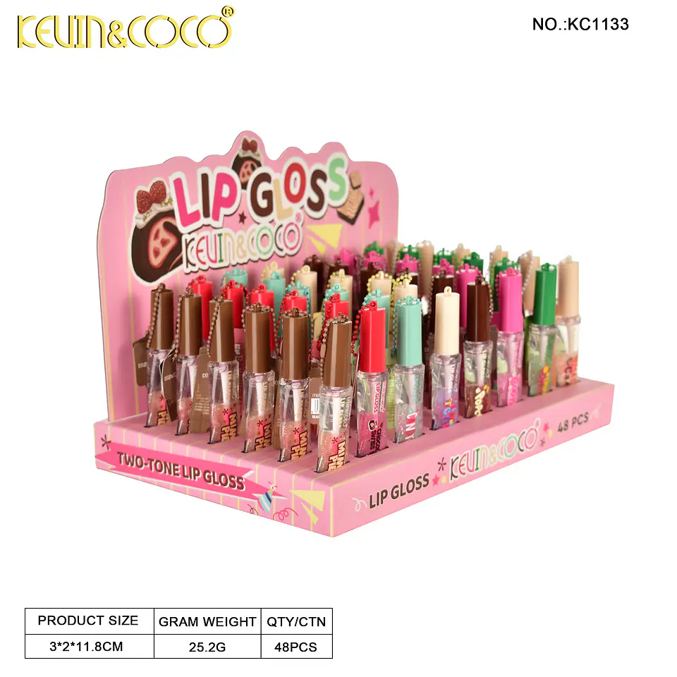 Brillo Labial Bicolor con Llavero Kevin & Coco - Acabado Jugoso y Dulce Aroma 7