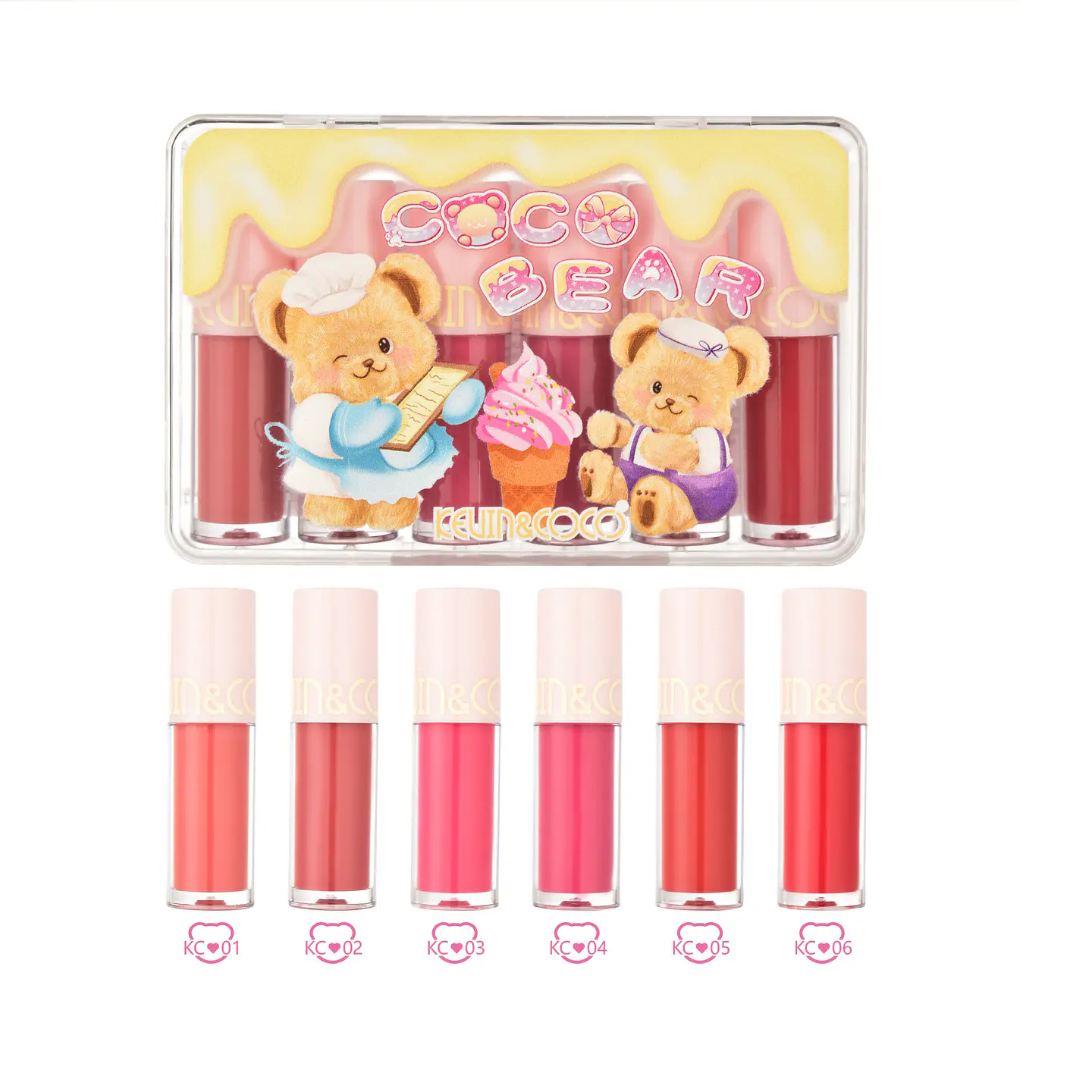 Set de Brillos Labiales Hidratantes Coco Bear Kevin & Coco - Estuche con 6 Tonos 1