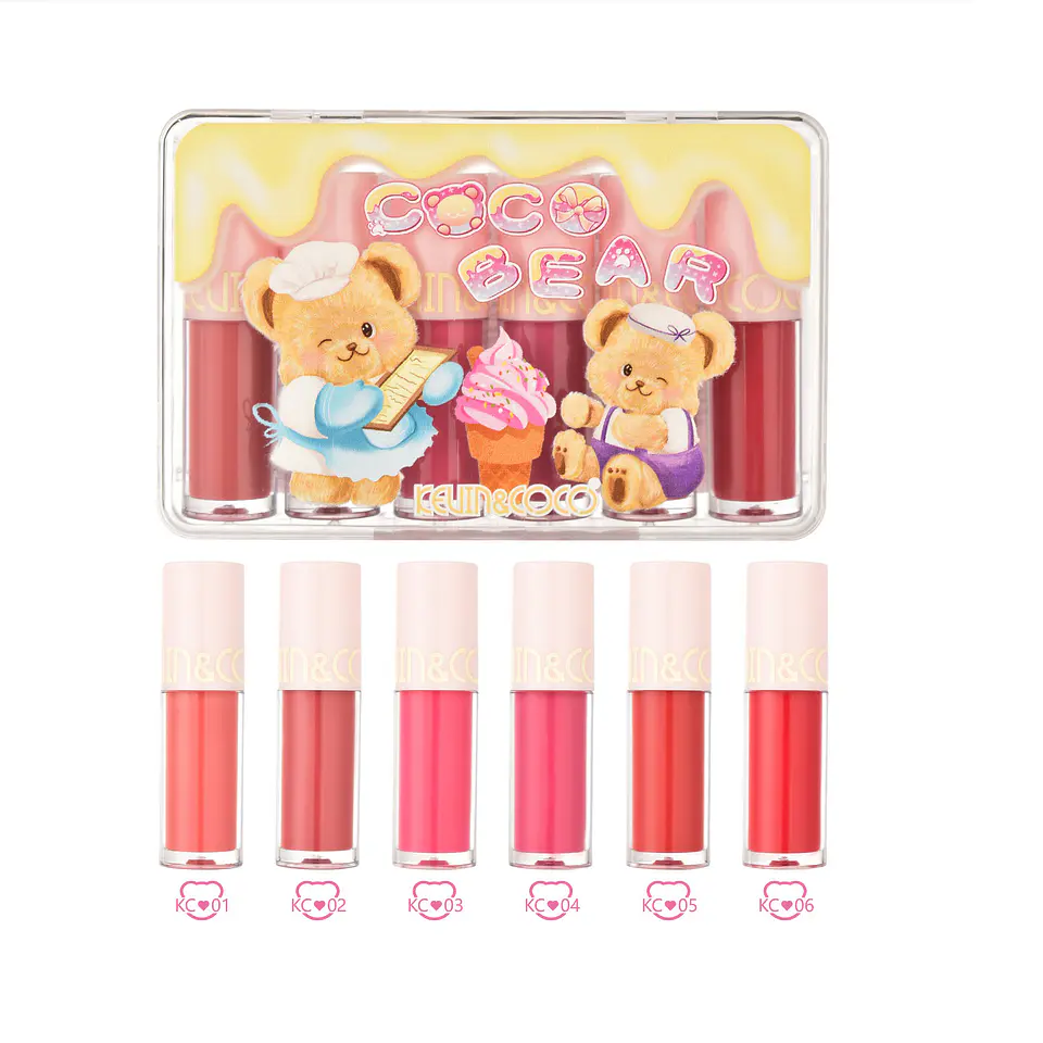 Set de Brillos Labiales Hidratantes Coco Bear Kevin & Coco - Estuche con 6 Tonos 1