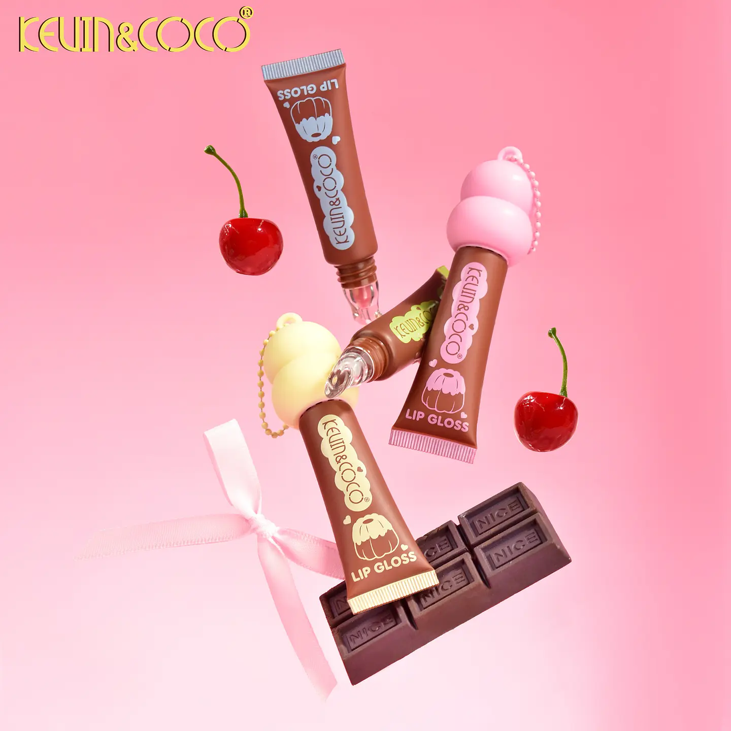 Brillo Labial Hidratante Kevin & Coco - Diseño Canelé / Postre Dulce con Llavero 2