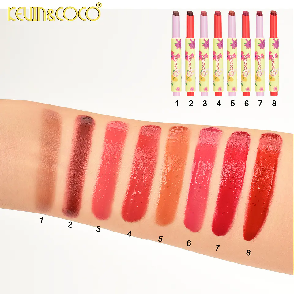 Lápiz Labial Crayon KEVIN&COCO Flower Impression — Barra de Labios Cremosa, Hidratante y de Alta Pigmentación (8 Tonos Florales) 4