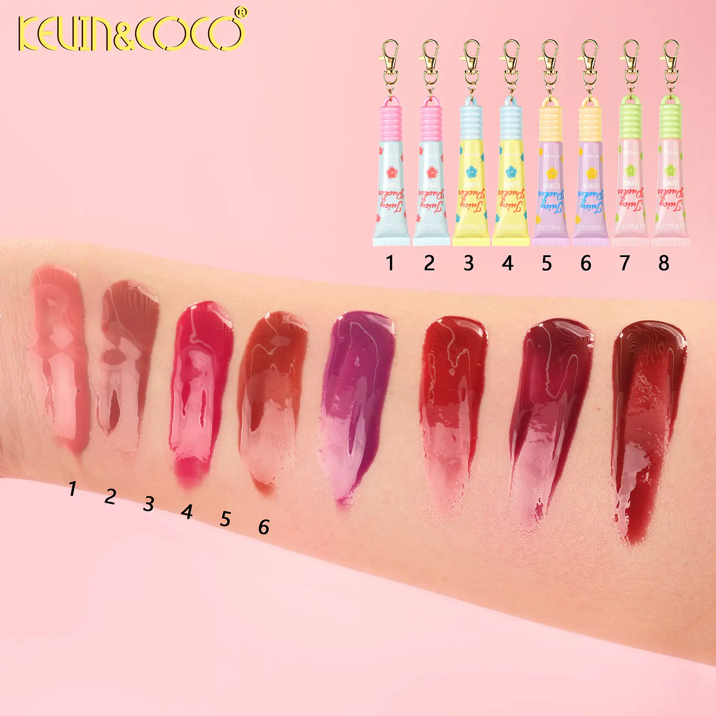 Brillo Labial Hidratante KEVIN&COCO Juicy Pucker Flower con Llavero 2