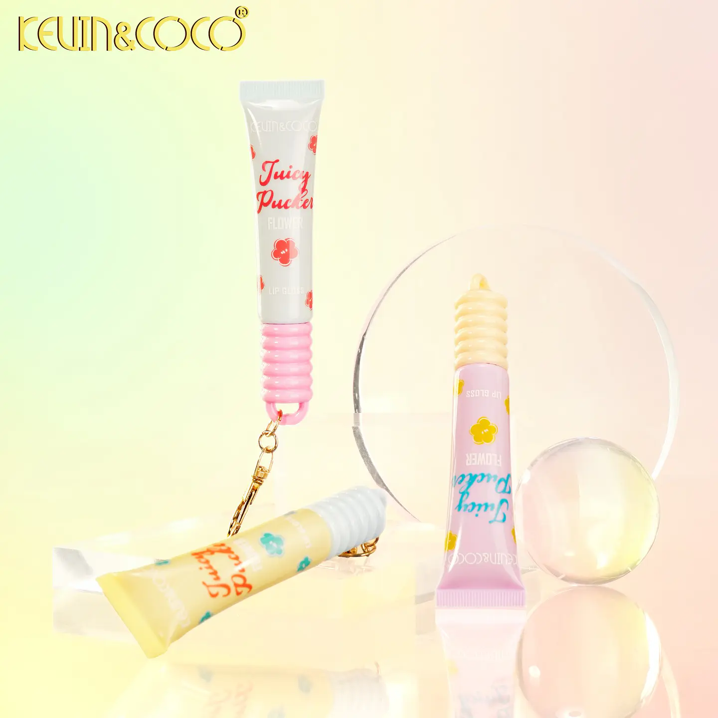Brillo Labial Hidratante KEVIN&COCO Juicy Pucker Flower con Llavero 4