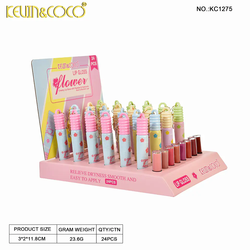 Brillo Labial Hidratante KEVIN&COCO Juicy Pucker Flower con Llavero 6