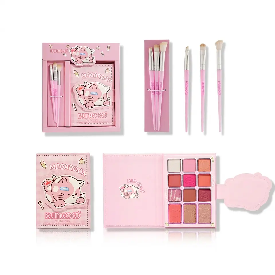 Paleta de sombras de ojos Animal Party de 12 colores + Set de brochas KEVIN&COCO 1