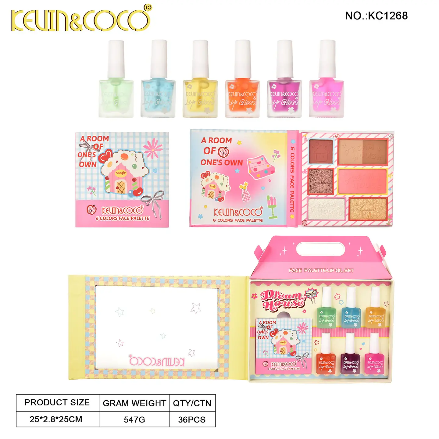 Aceite labial Soft Moonlight y kit de maquillaje facial - 6 piezas KEVIN&COCO 2