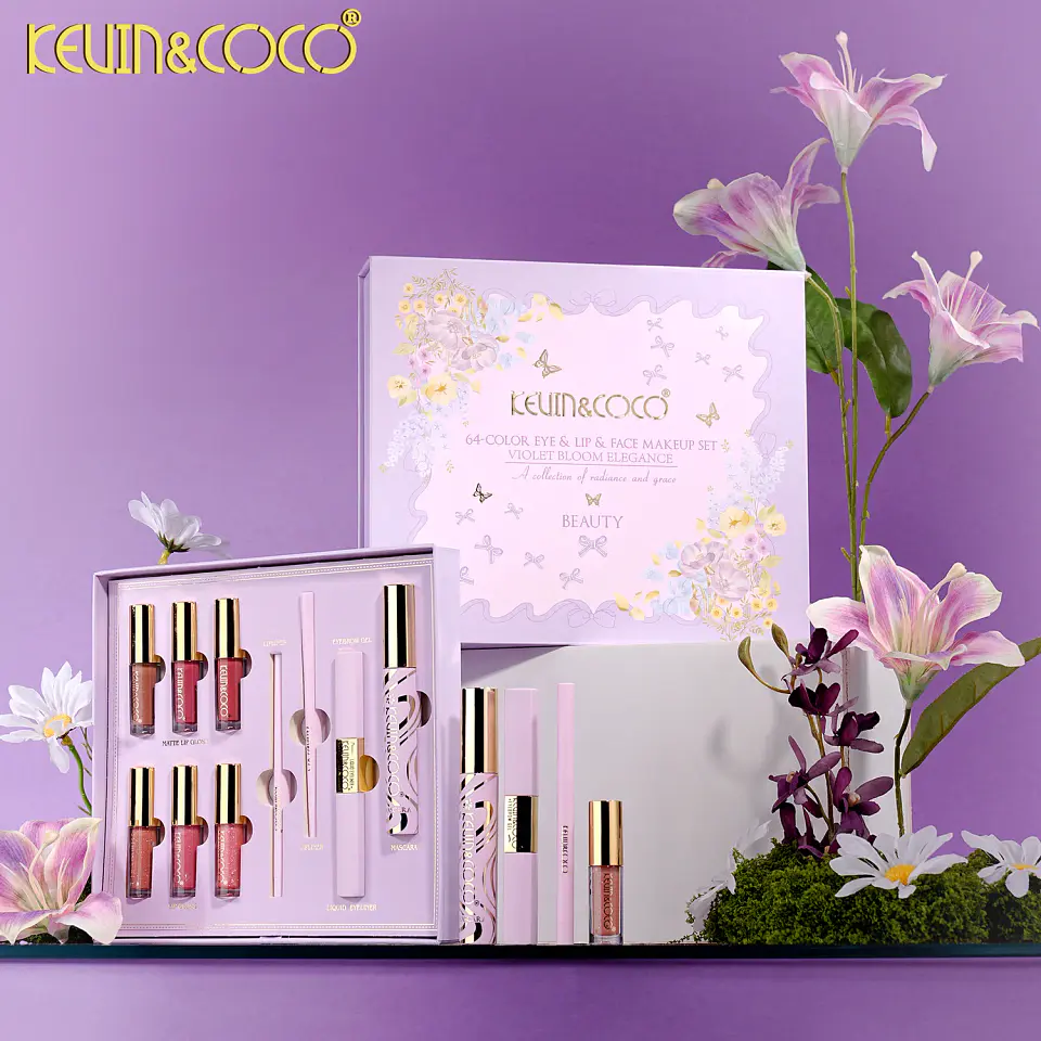 set de maquillaje romantico morado  2