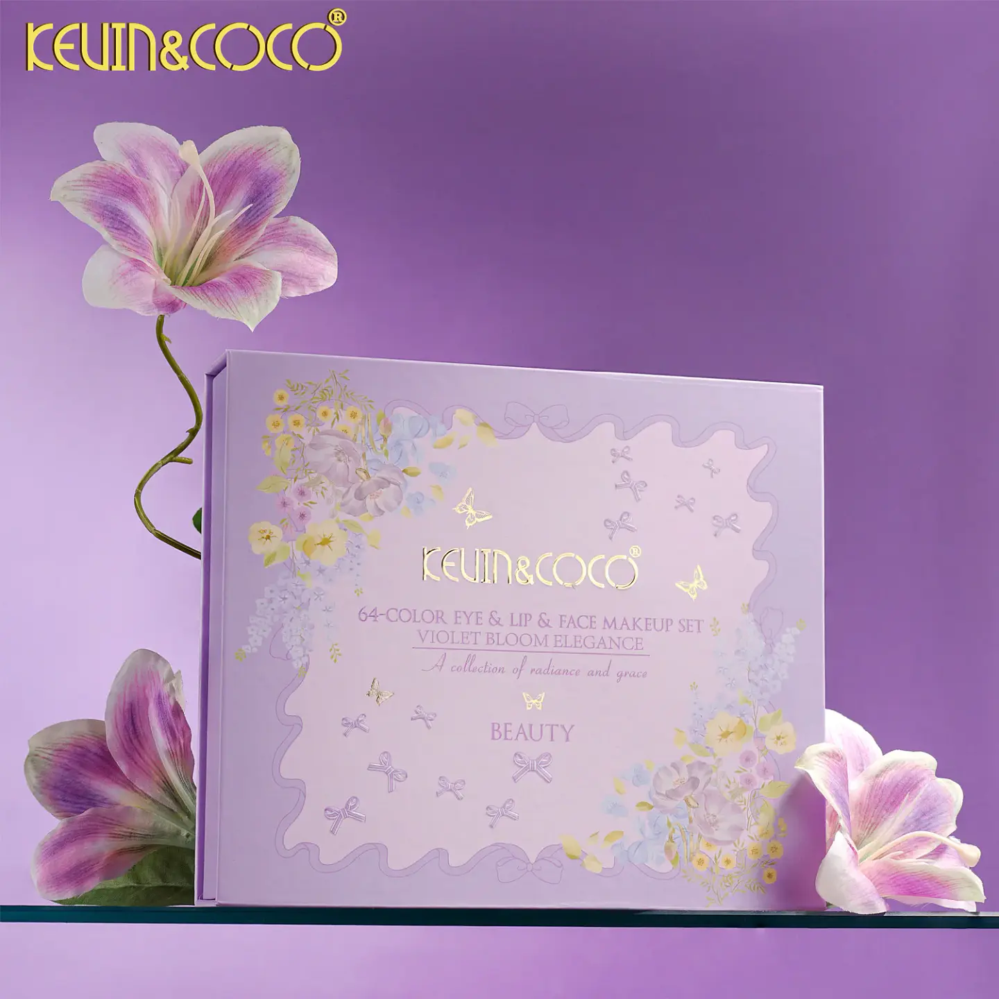 set de maquillaje romantico morado  3