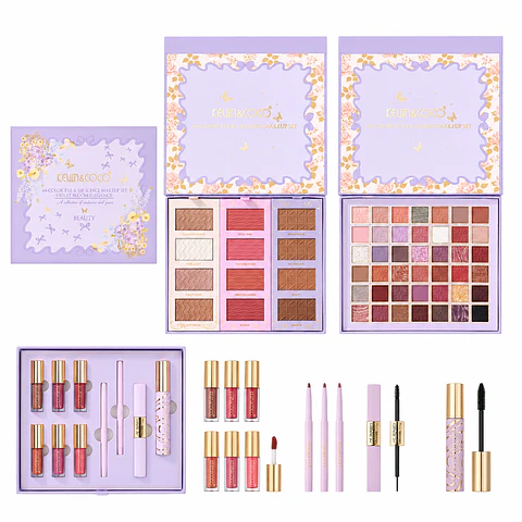 set de maquillaje romantico morado 