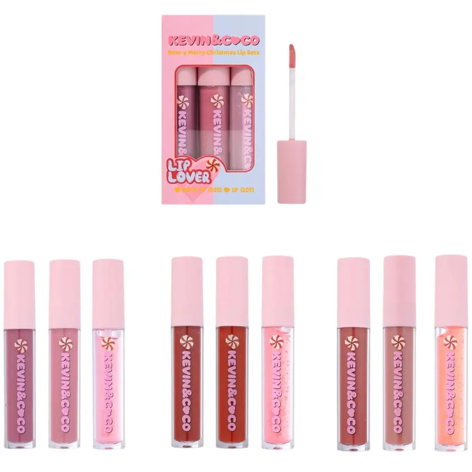 Set de Labiales Kevin & Coco Edición Navideña – Bear-y Merry Christmas Lip Sets (3 Piezas: Mate + Brillo) 1