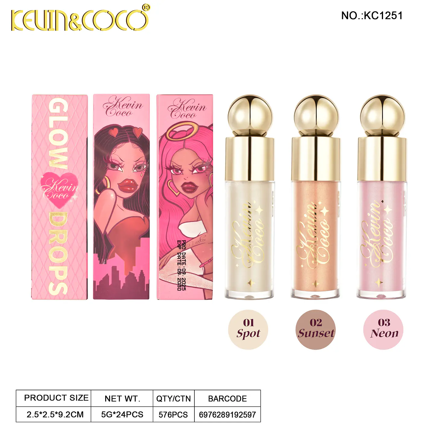 Iluminador Líquido Glow Drops Kevin & Coco KC1251 1