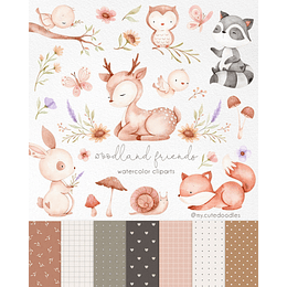 Imágenes bosque encantado Acuarela Png, Images Woodland animals Png Clipart Watercolor 300 dpi