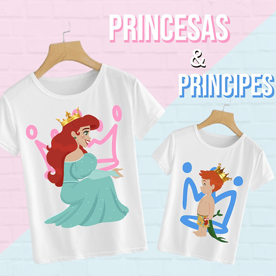 8 Diseños Plantillas Playera Princesas y Principes en Png
