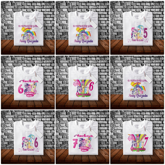 42 Diseños Plantillas Playera Cumpleaños Little Pony Editable + Png