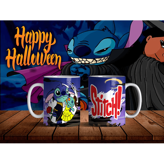 6 Diseños Plantillas Tazas Stitch Halloween Editable + Png