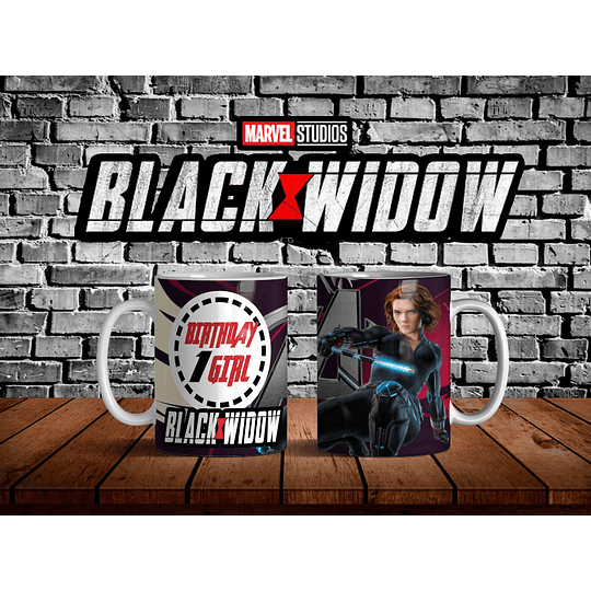 9 Diseños Plantillas Tazas Black Widow Cumpleaños Editable + Png