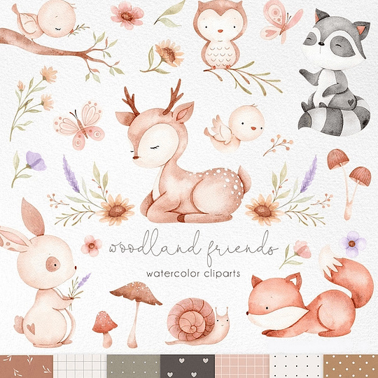 Imágenes animales del bosque Acuarela Png, Images Woodland animals Png Clipart Watercolor 300 dpi