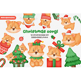 Imágenes Watercolor Christmas Corgi Little Bear, Images Clipart Acuarela Navidad Corgi Osito Png Clipart 300 dpi