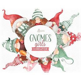 Imágenes Natal Navidad Gnomos Menina Acuarela Png, Images Christmas Gnomes Girls Watercolor Png Clipart 300 dpi 