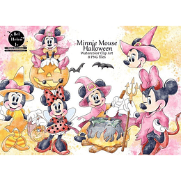 Imágenes﻿ Acuarela Minnie Mouse Todos los Santos Clipart, Decoración, Clipart Png, Images Watercolor Minnie Mouse Halloeen Png Clipart 300 dpi