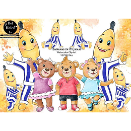 Imágenes﻿ Acuarela Bananas in Pyjamas Clipart Png, Images Watercolor Bananas in Pyjamas Png Clipart 300 dpi  