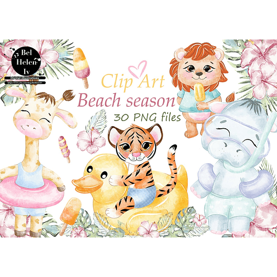 Imágenes﻿ Acuarela Animais Temporada de Playa Clipart Png, Images Watercolor Animals Beach Season Png Clipart 300 dpi 