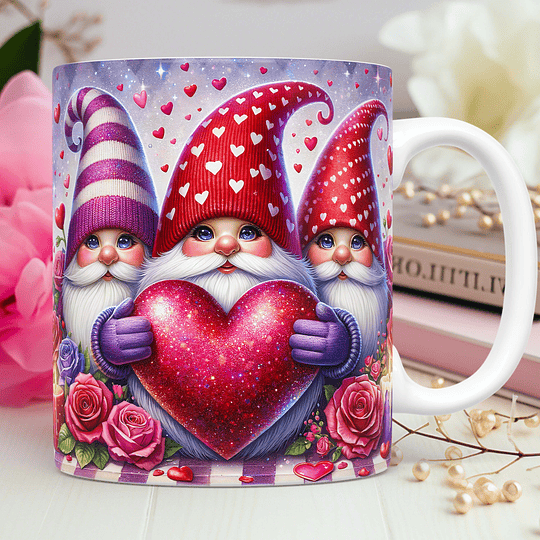 30 Diseños Plantillas Tazas San Valentin Enamorados Gnomes 2.0 3D + Png