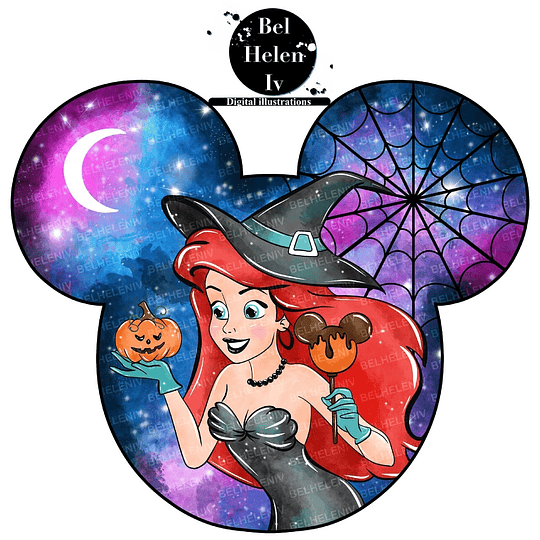 Imágenes Sirena Ariel Víspera de Todos los Santos Acuarela Png, Images  Mermaid Ariel Halloween Watercolor Png Clipart 300 dpi 