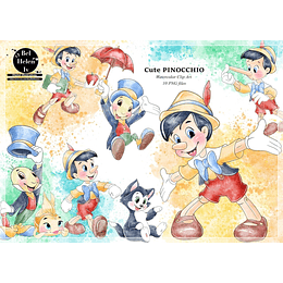 Imágenes Pinocho Cute Acuarela Png, Images Cute Pinochio Watercolor Png Clipart 300 dpi 