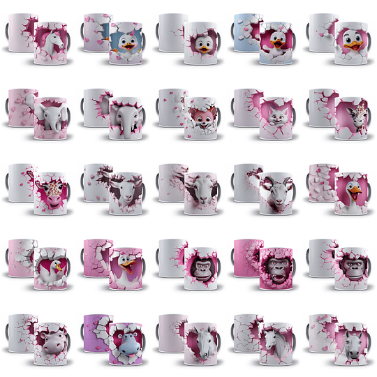 140 Diseños Plantillas Tazas Enamorados San Valentin Animales 3d en Png 