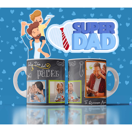 15 Diseños Plantillas Tazas Dia del Padre Papá Collage Super Dad Editable + Jpg  