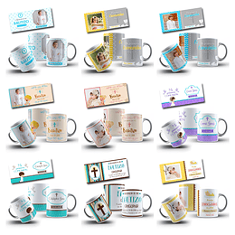 30 Diseños Plantillas Tazas Bautizo Padrinos Archivos Png y Editables Photoshop