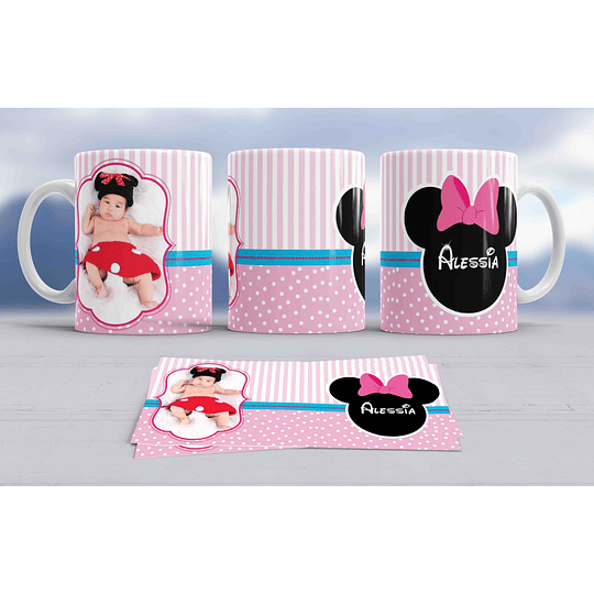 4 Diseños Plantillas Tazas Bautizo Padrinos Mickey y Minnie Archivos Png y Editables Photoshop