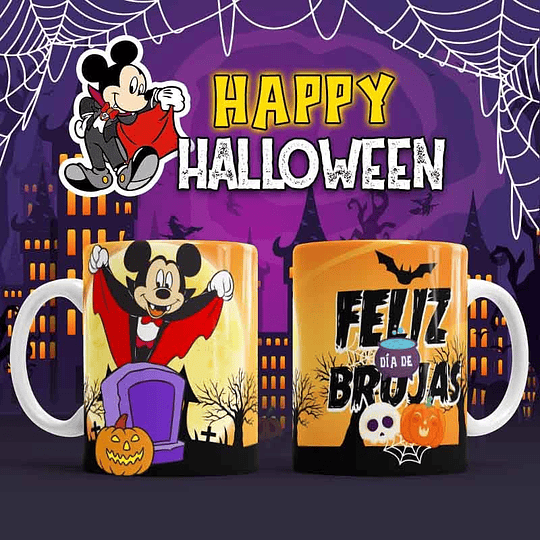 12 Diseños Plantillas Tazas Halloween Mickey Feliz Dia de Brujas Archivos Jpg y Editables Photoshop