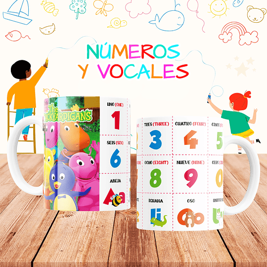 20 Diseños Plantillas Tazas Infantiles Número y Vocales Archivos