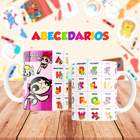 20 Diseños Plantillas Tazas Abecedario infantil Archivos Png y Editables Photoshop