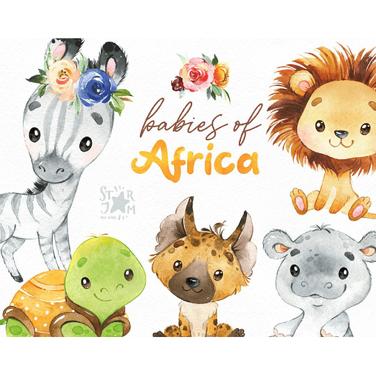 Imágenes Animales África Bebe Acuarela Png 300 dpi Clipart Fondo Transparente