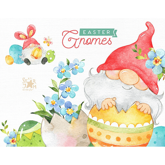 Imágenes Gnomos de Pascua Acuarela Png 300 dpi Clipart Fondo Transparente