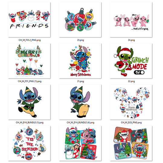 50 Diseños Plantillas Poleras Stitch Navidad Camisa Archivos Png y Editable