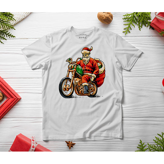 14 Diseños Plantillas Santa em Moto Poleras Navidad Camisa Archivos Png y Pdf