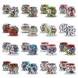 50 Diseños Plantillas Tazas Efecto Inflado Navidad 3D Archivos Png