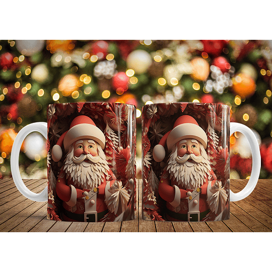 20 Diseños Plantillas Tazas Papa Noel 3D Inflado Navidad Archivos Png