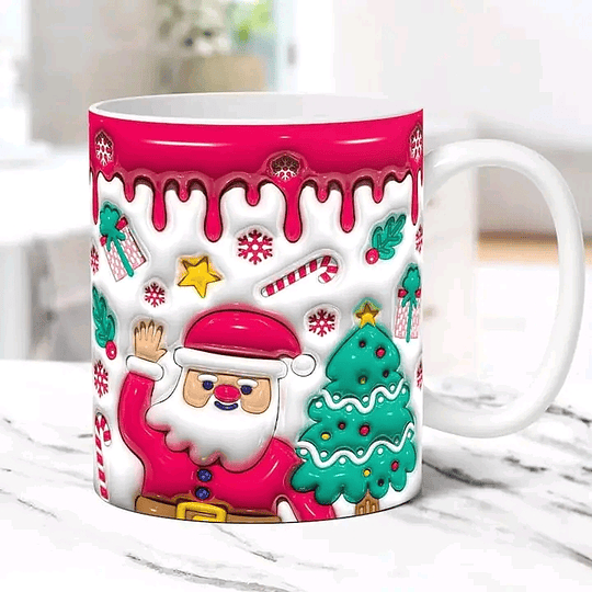 30 Diseños Plantillas Tazas Feliz Navidad 3D Efecto Inflados Archivos Png