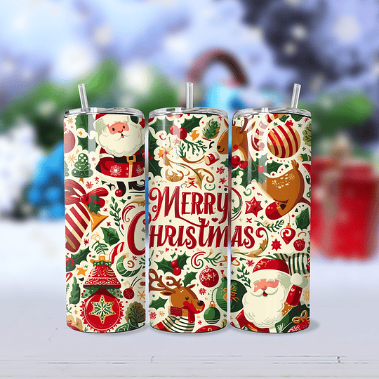 12 Diseños Plantillas Tumbler Navidad 2 Navideñas 20oz Alta Resolución Png